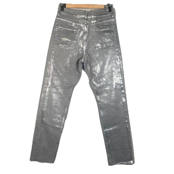 ZARA ZW THE METALLIC JEANS PANTS SILVER Size 4 Party Going Out Date Night - Picture 6 of 9